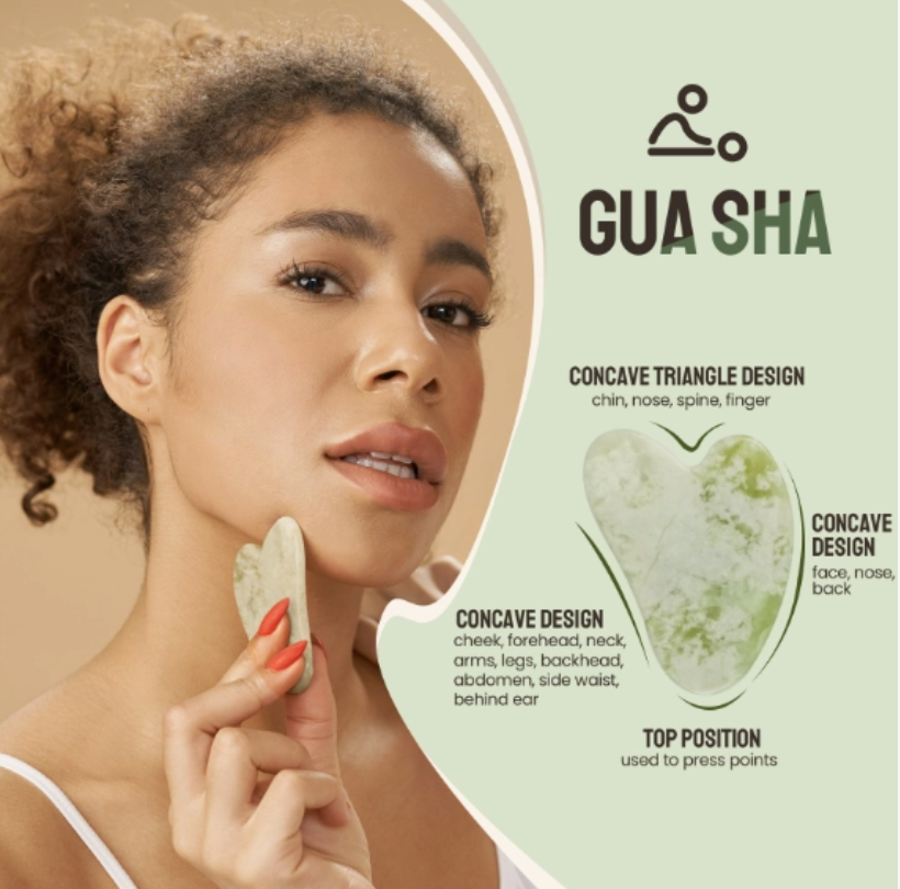 Gift Box Facial & Body Massage Gua Sha Tool Set 100% Natural Quartz