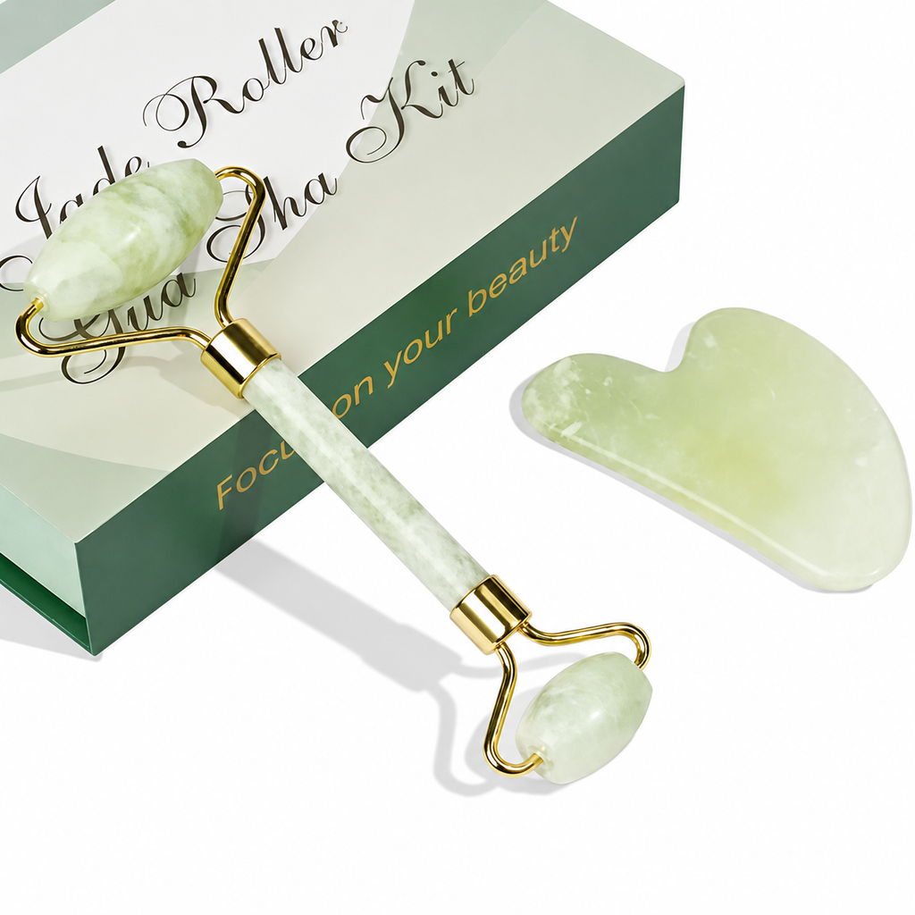 Gift Box Facial & Body Massage Gua Sha Tool Set 100% Natural Quartz