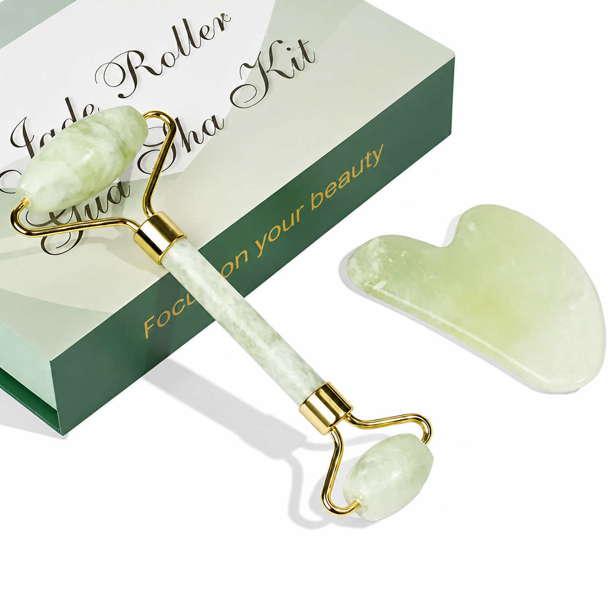 Gift Box Facial & Body Massage Gua Sha Tool Set 100% Natural Quartz